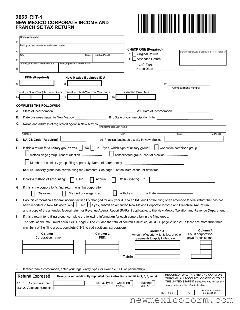 Fill Out a Valid Cit 1 New Mexico Template