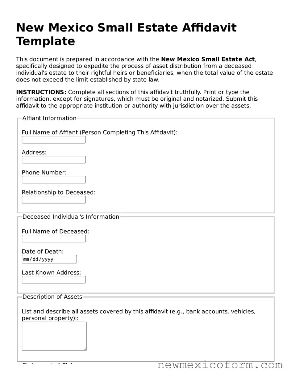 Official  Small Estate Affidavit Template for New Mexico