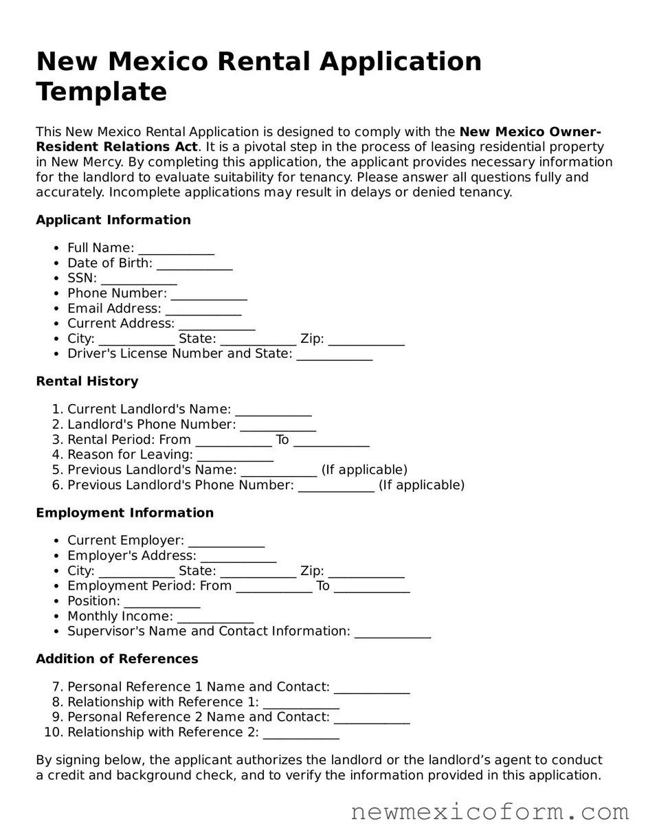 Official  Rental Application Template for New Mexico