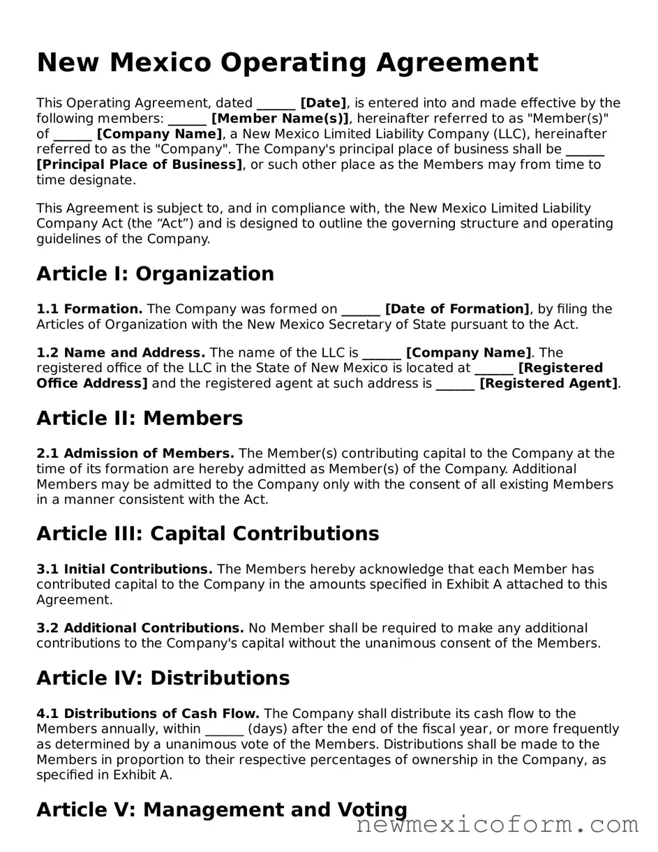 Official  Operating Agreement Template for New Mexico