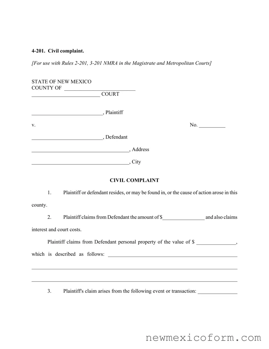 Fill Out a Valid New Mexico Civil Template