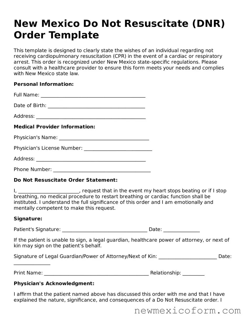 Official  Do Not Resuscitate Order Template for New Mexico