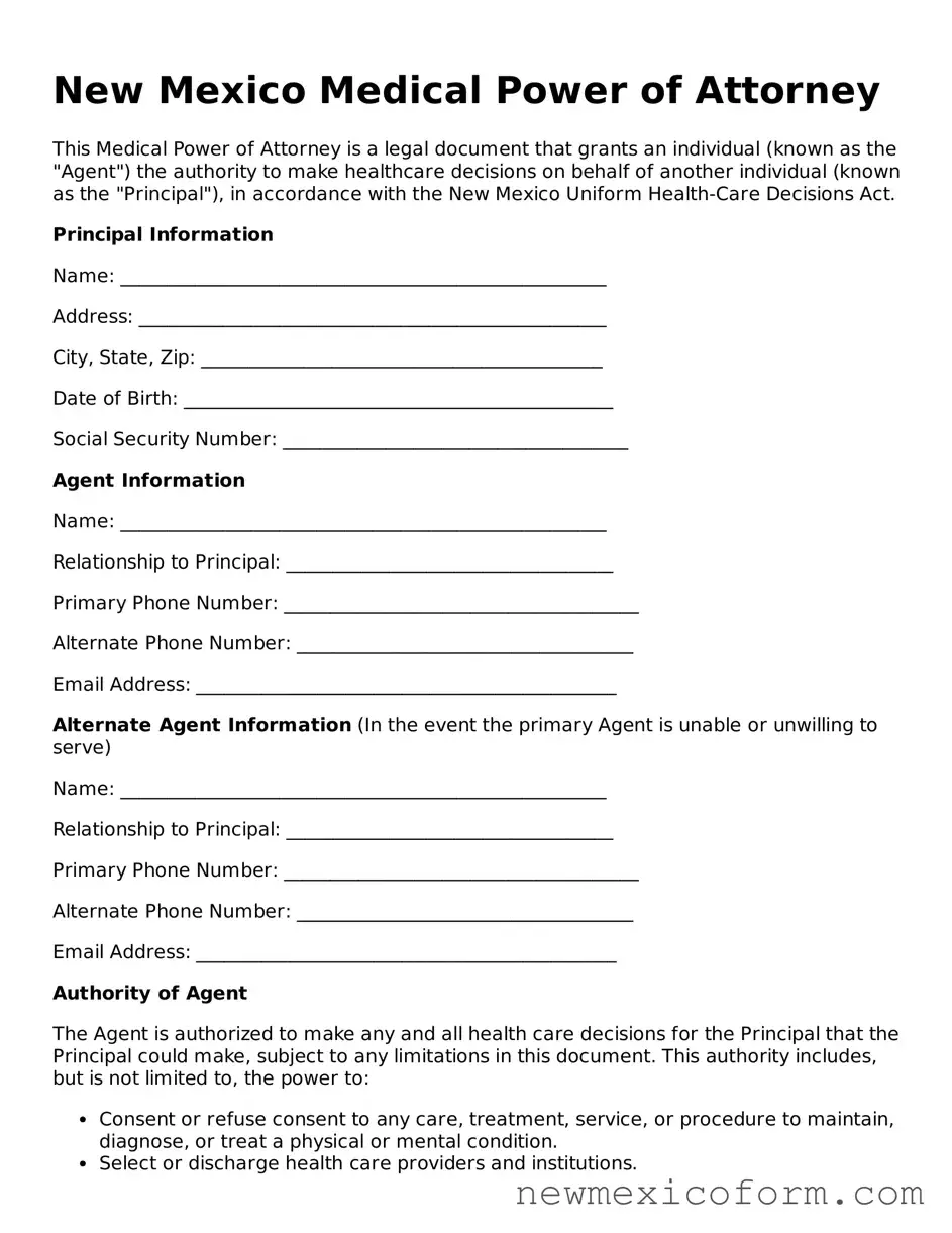 Official  Medical Power of Attorney Template for New Mexico