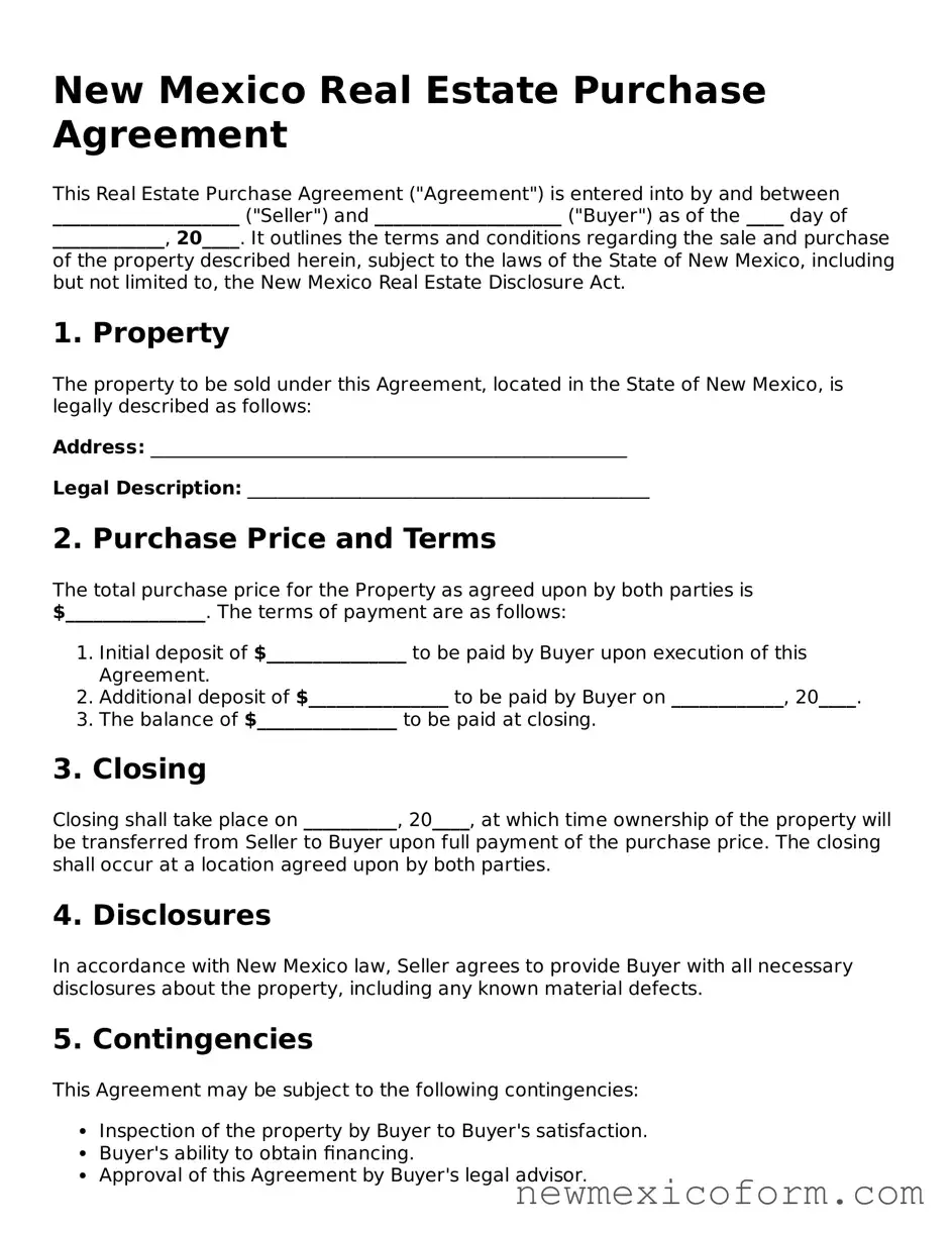 Official  Real Estate Purchase Agreement Template for New Mexico