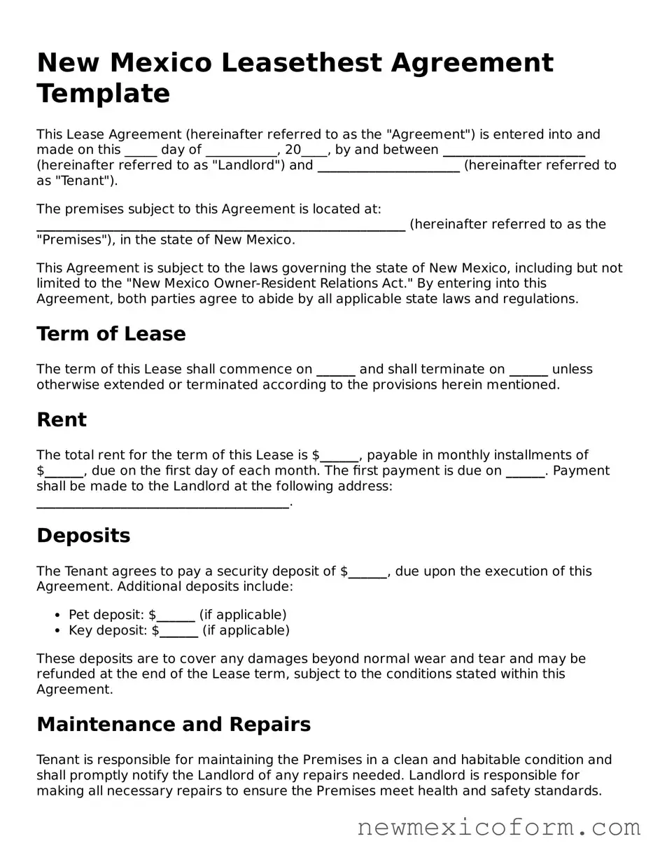 Official  Lease Agreement Template for New Mexico