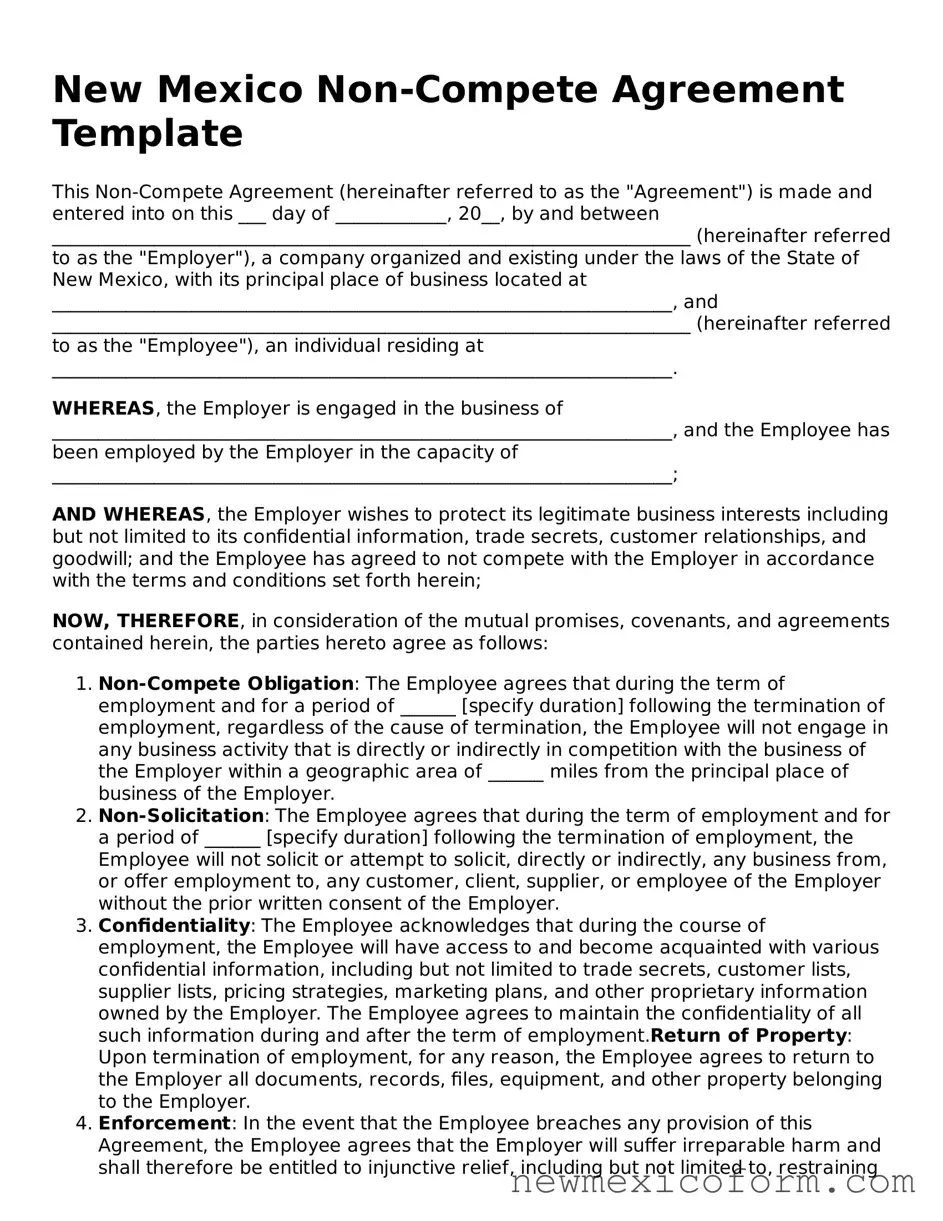 Official  Non-compete Agreement Template for New Mexico