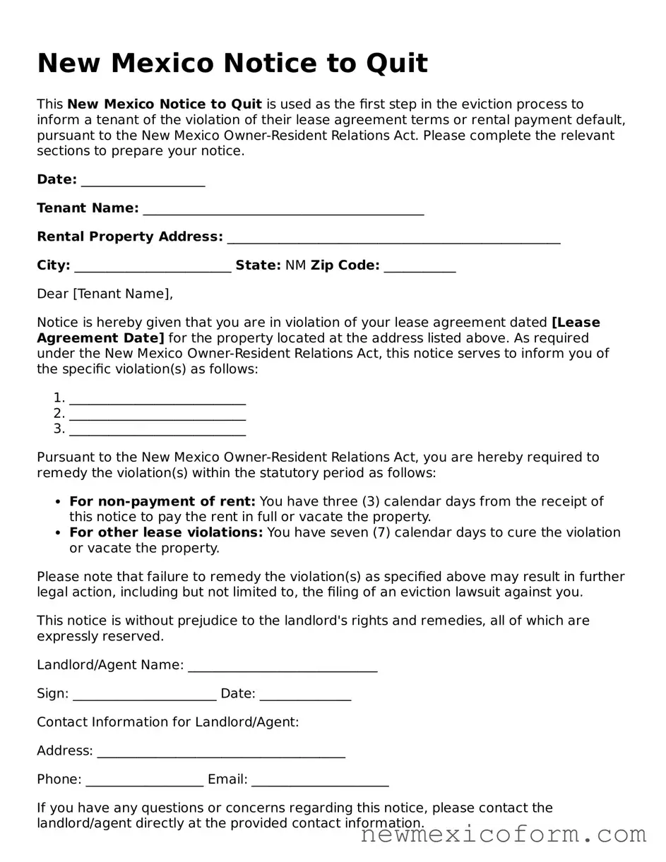 Official  Notice to Quit Template for New Mexico