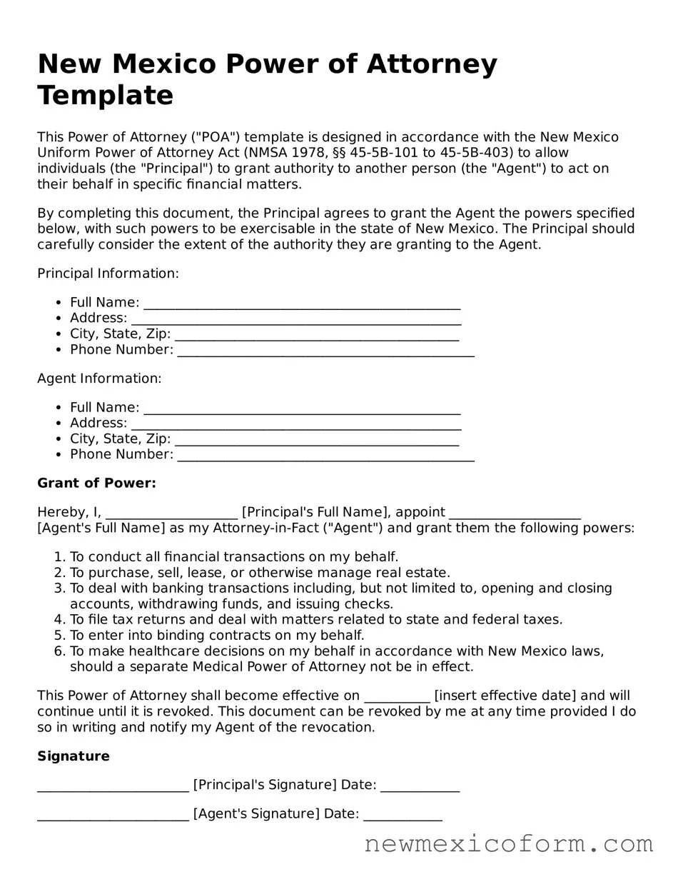 Official  Power of Attorney Template for New Mexico