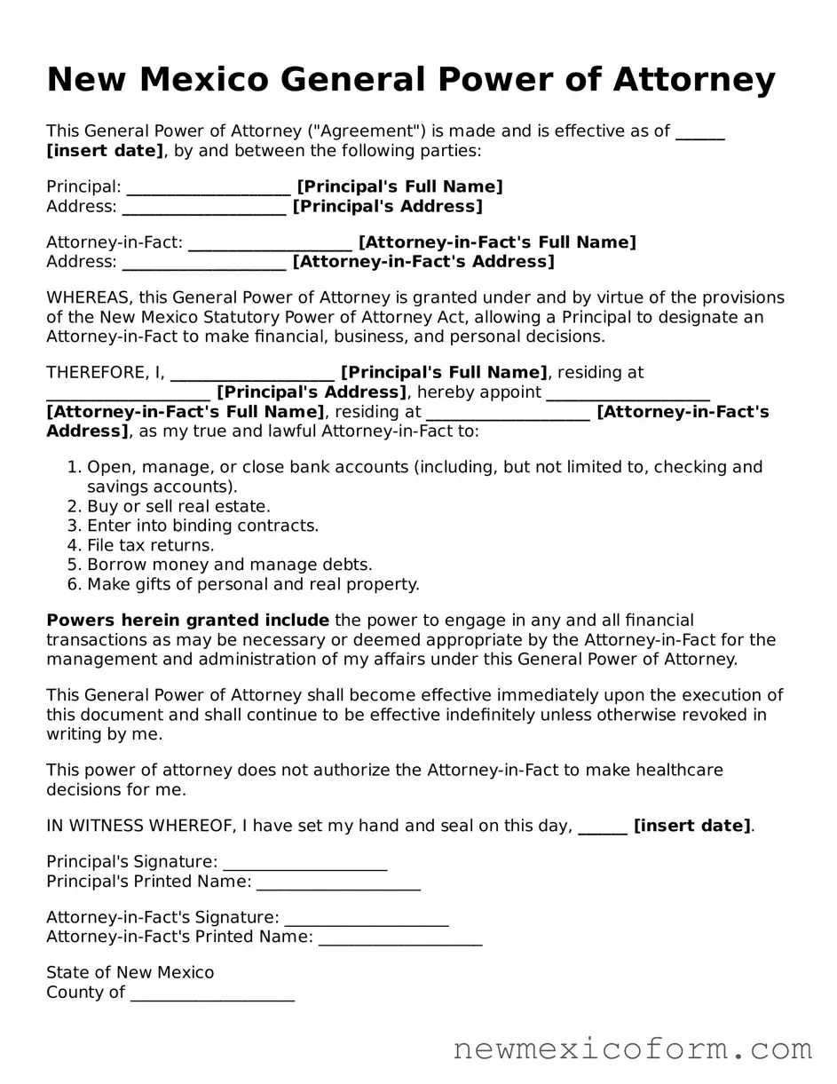 Official  General Power of Attorney Template for New Mexico