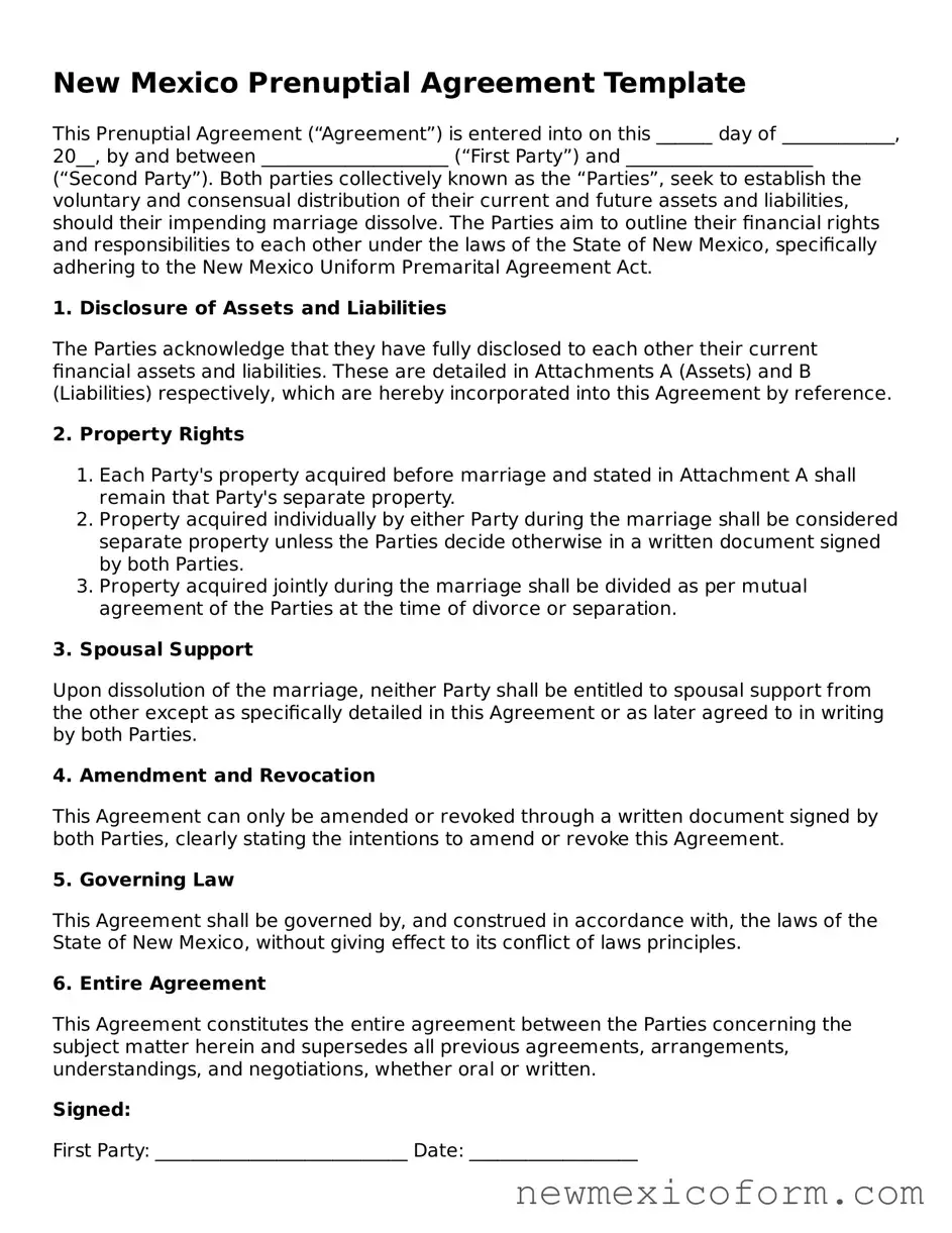 Official  Prenuptial Agreement Template for New Mexico