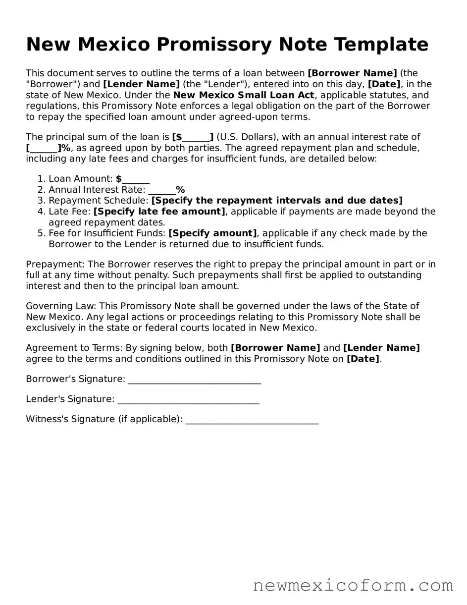 Official  Promissory Note Template for New Mexico