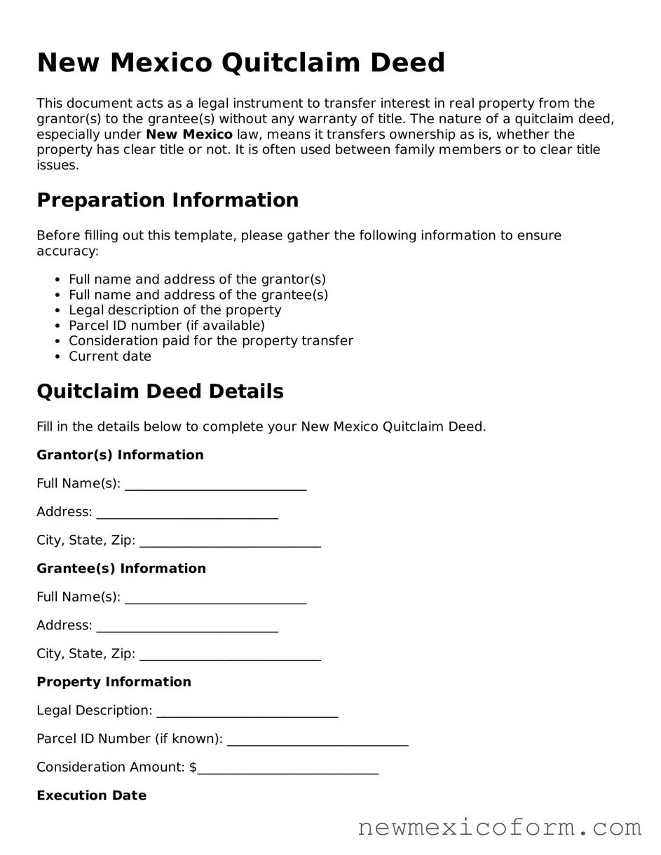 Official  Quitclaim Deed Template for New Mexico