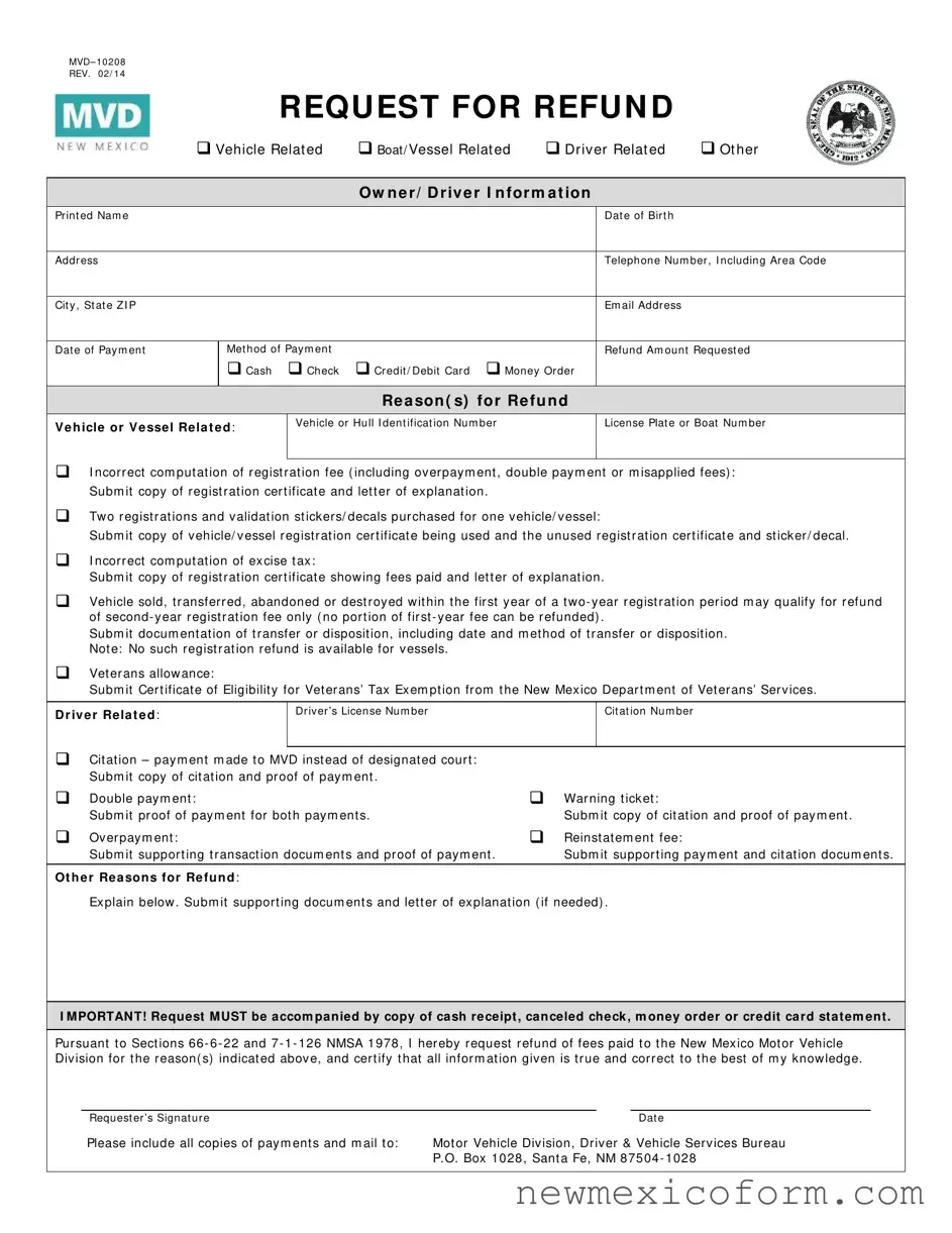 Fill Out a Valid New Mexico Request For Refund Template