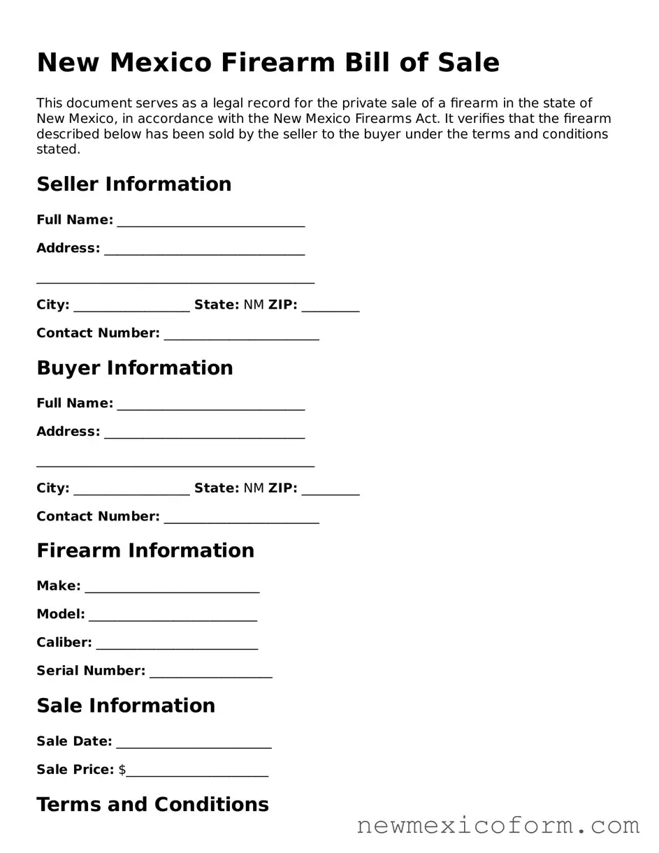 Official  Firearm Bill of Sale Template for New Mexico