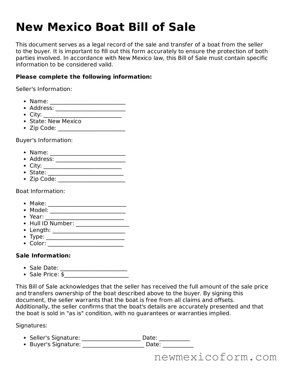 Official  Boat Bill of Sale Template for New Mexico