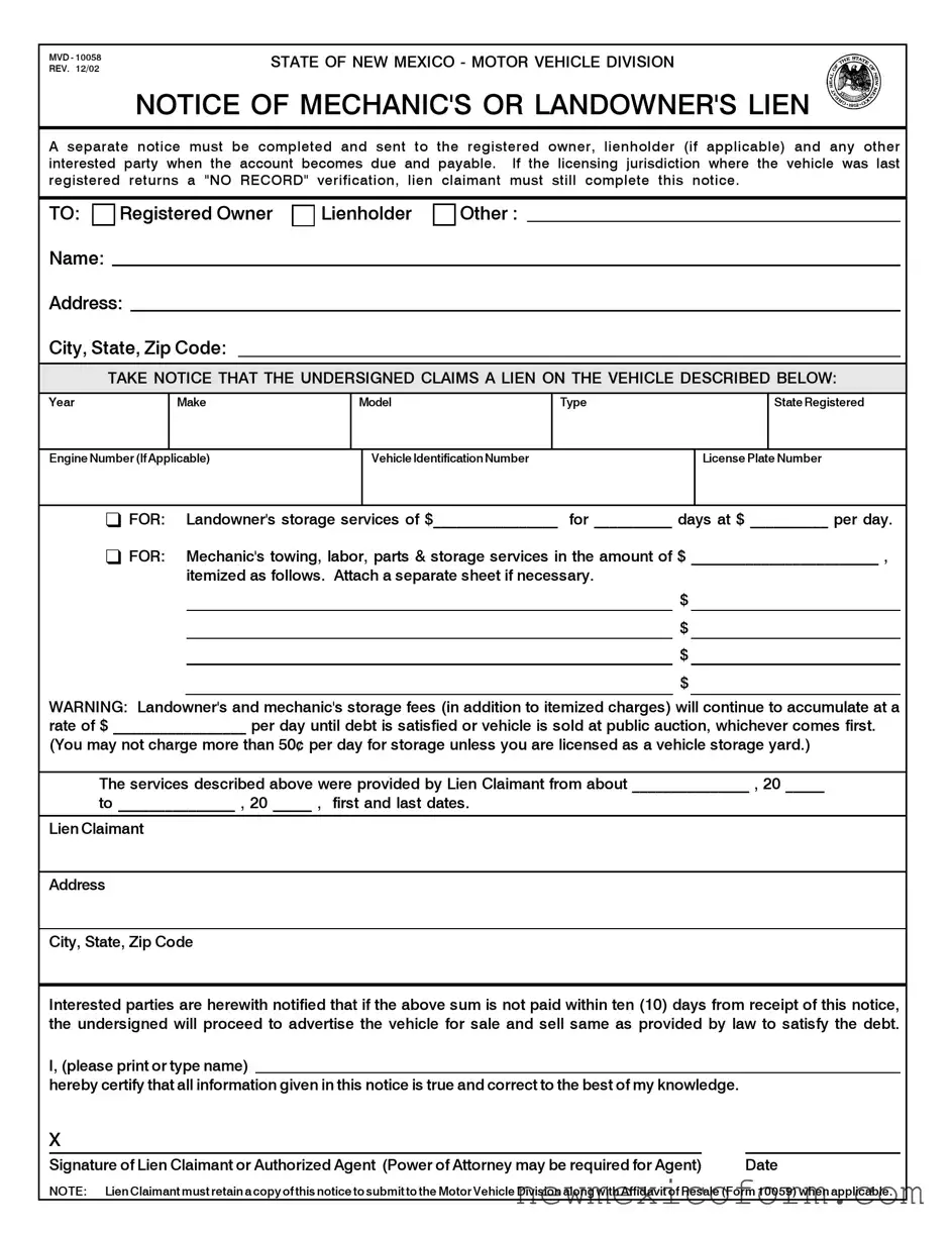 Fill Out a Valid Nm Lien Template