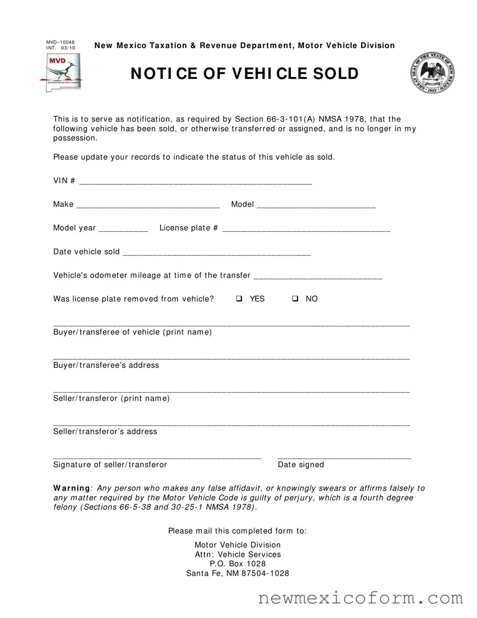 Fill Out a Valid Nm Mvd 10048 Template