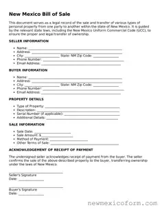 Official  Bill of Sale Template for New Mexico