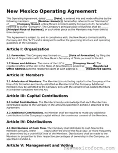 Official  Operating Agreement Template for New Mexico