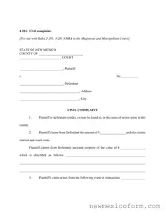 Fill Out a Valid New Mexico Civil Template
