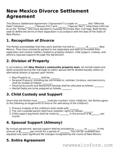 Official  Divorce Settlement Agreement Template for New Mexico