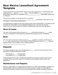 Official  Lease Agreement Template for New Mexico