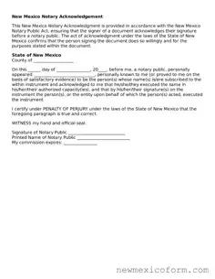 Official  Notary Acknowledgement Template for New Mexico