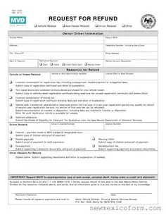 Fill Out a Valid New Mexico Request For Refund Template